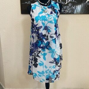 DKNY Floral Blue and White Sleeveless Dress SIZE 2
